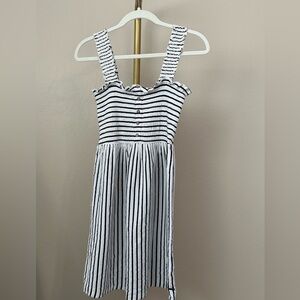 Roxy ruched white dress with navy stripes - medium